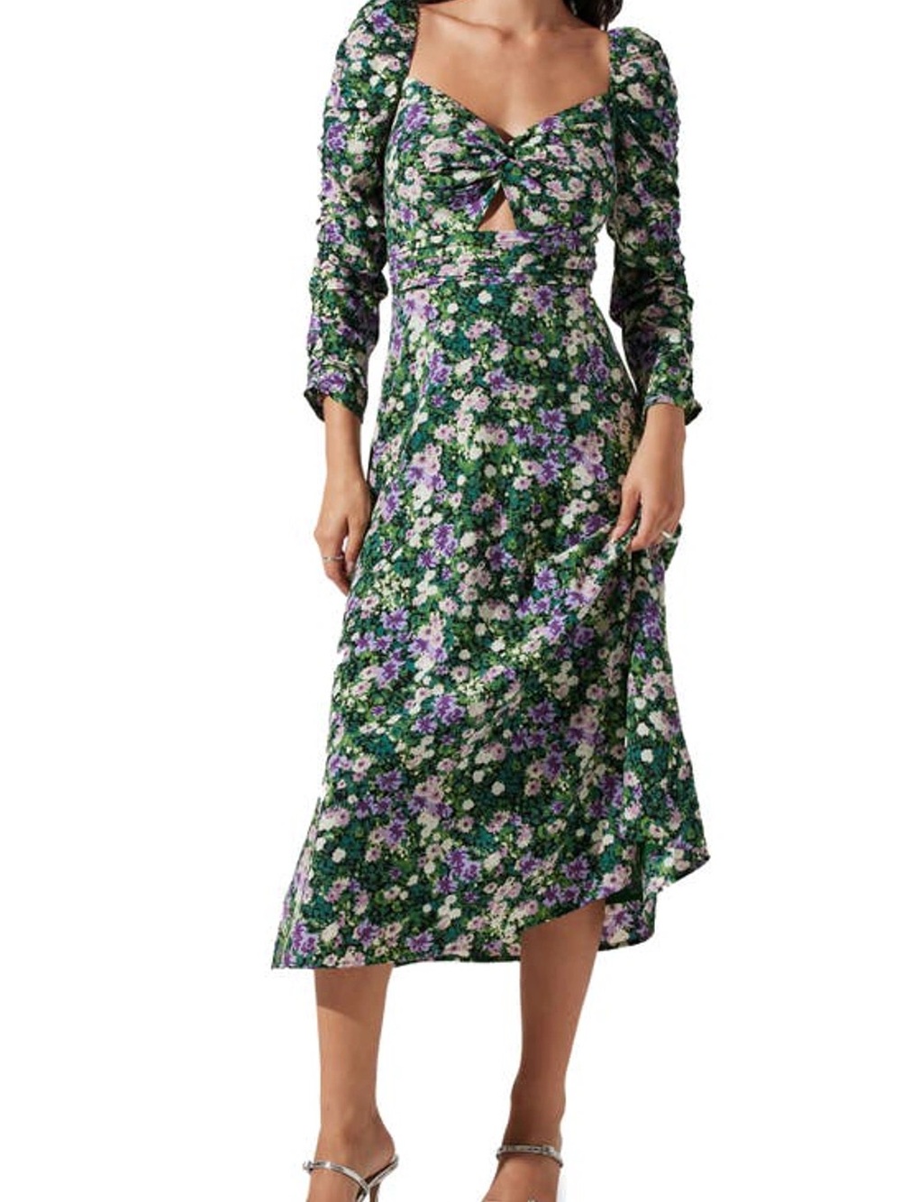 ASTR The Label Floral Keyhole Puff Sleeve Midi Dress M